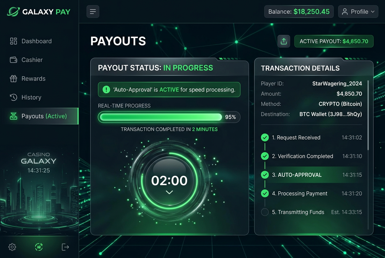 Nowoczesny dashboard kasyna online pokazujący szybki proces weryfikacji i wypłaty