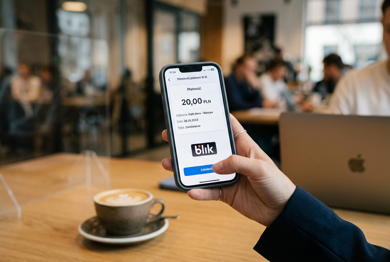 Osoba dokonująca płatności mobilnej BLIK w kasynie online na smartfonie